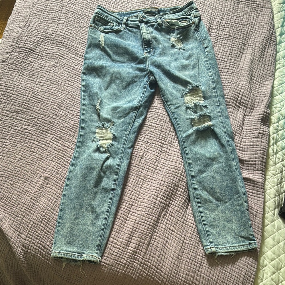 Judy Blue Boyfriend Blue Distressed Jeans